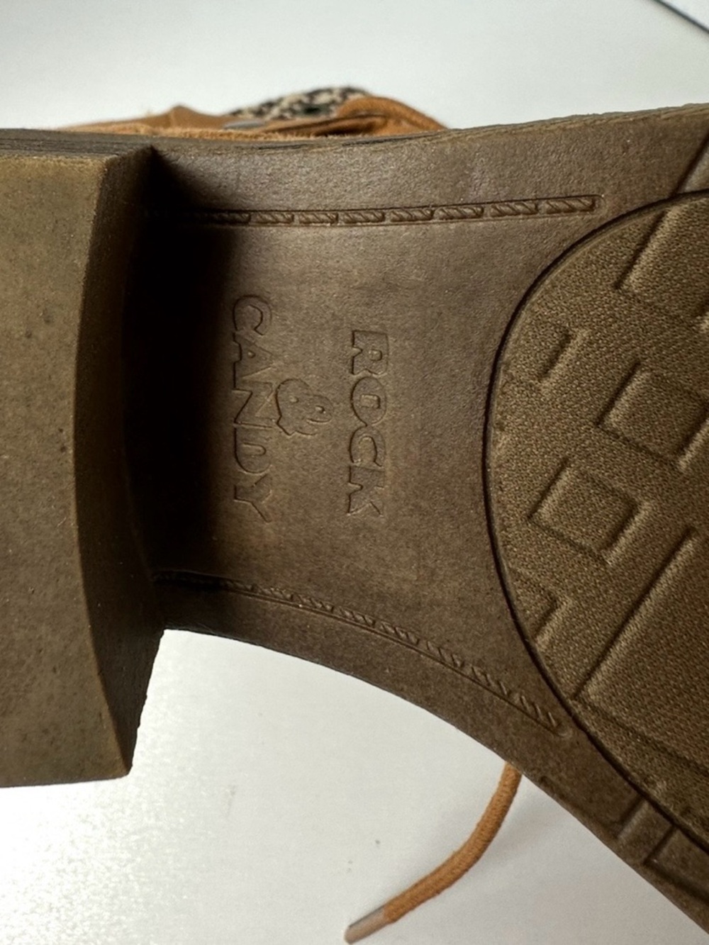 Women’s Tan Suede Lace-Up Ankle Boots with Patterned Collar - Picture 9 of 14